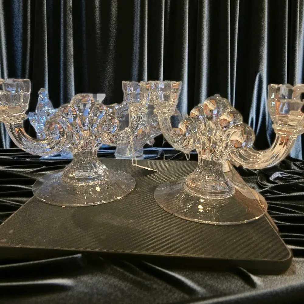 PAIR Cambridge Glass Cascade 2-light candlesticks