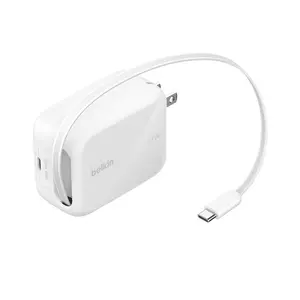 Belkin UltraCharge Retractable GaN Wall Charger 45W/67W, White