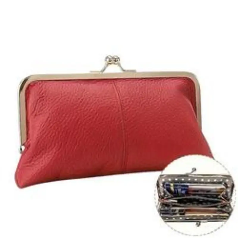 Women's Genuine Leather Handbag, Multi-Layer Phone Wallet Design, Elegant Evening Bag, Kiss Lock Style, Casual Fall & Winter