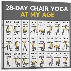 28 Days Yoga Exercises for Seniors Chart Yoga Guide for Beginners Poster (5) Bedroom Office Printed Canvas Wall Art Decoration Poster Frame-style 12x12inch(30x30cm)