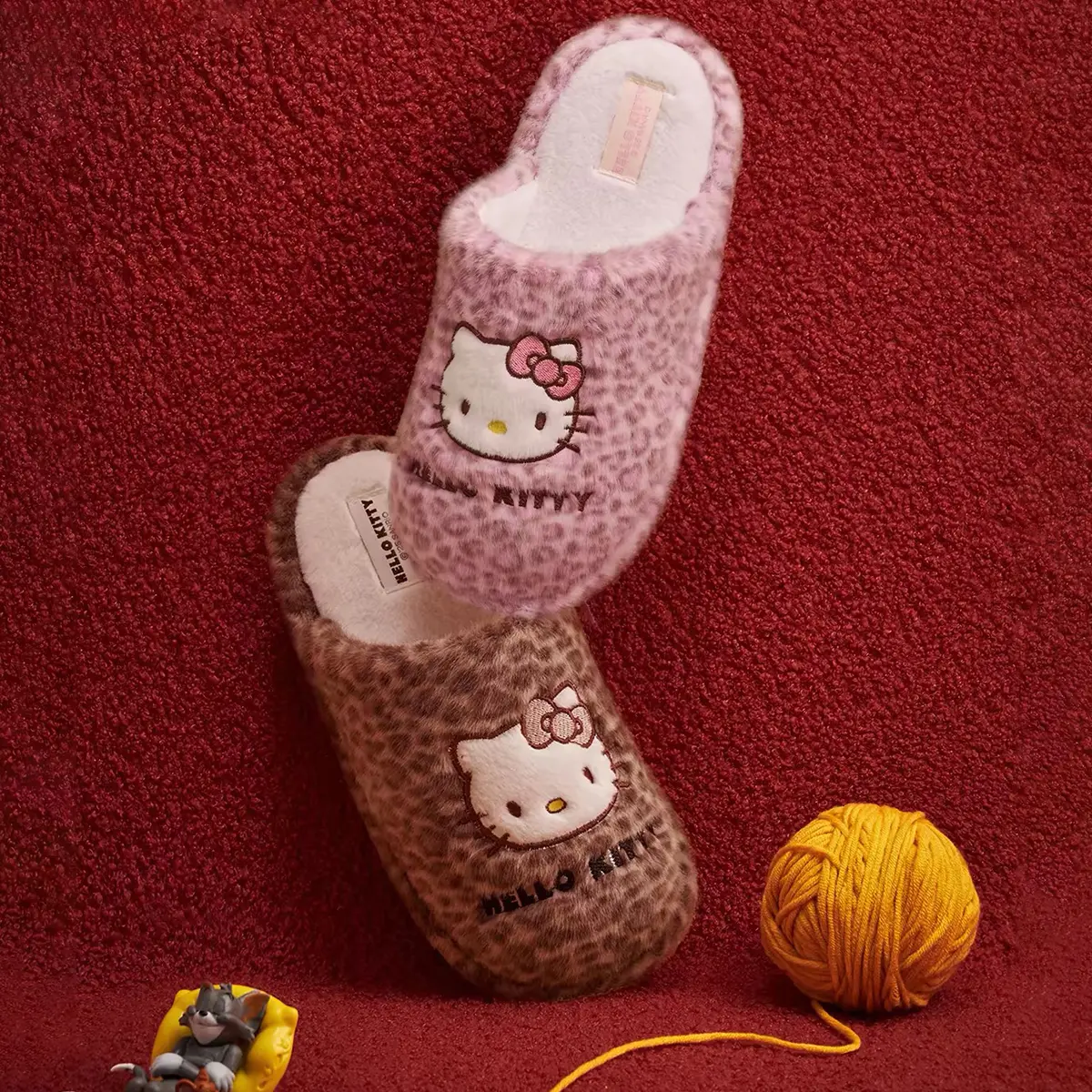 Hello Kitty Leopard Pattern Cotton Slippers Fashion Home UOPO Plush Warm Winter Edition Women's Warm Indoor Home Furnishings