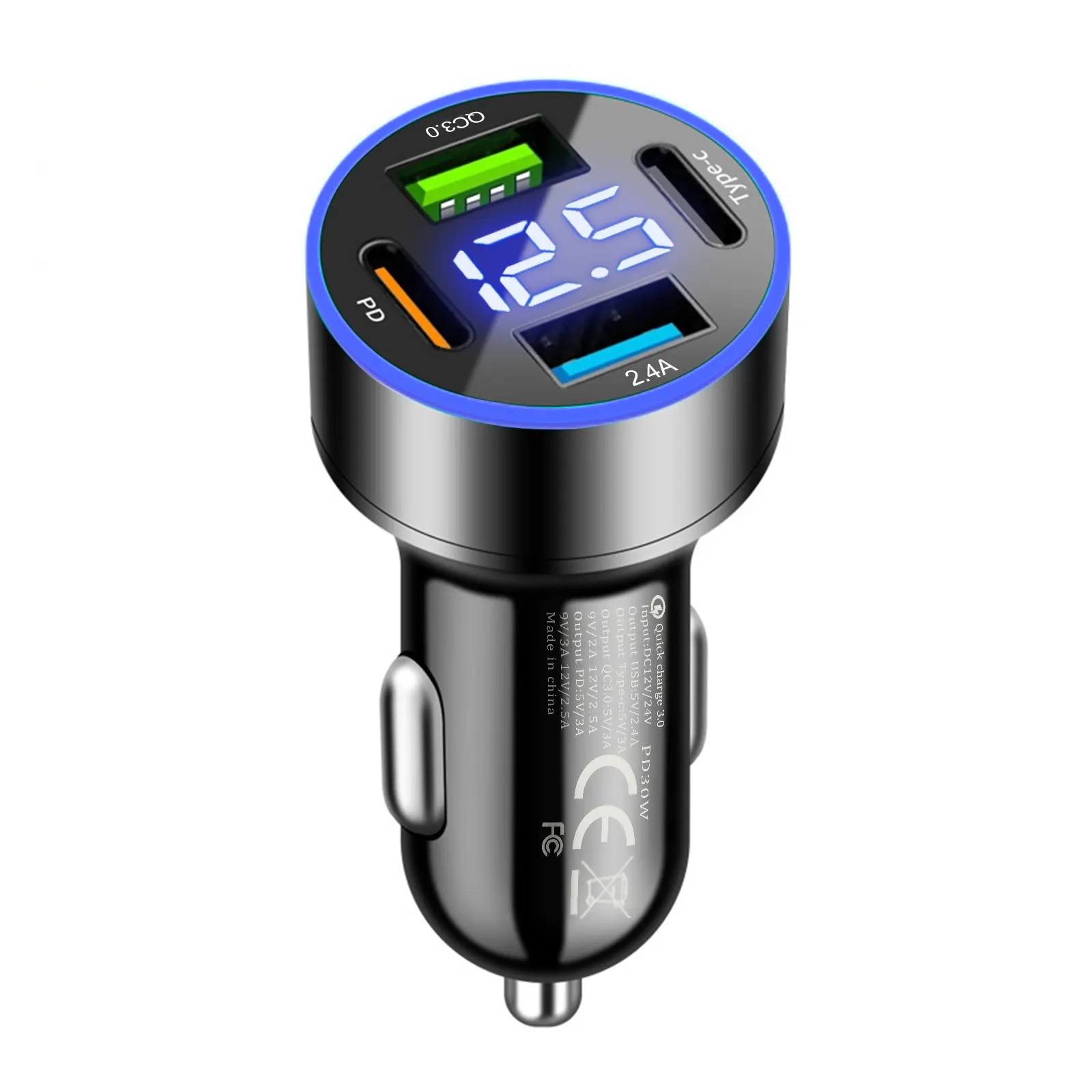 4-in-1 PD Fast Charging Type-C Car Phone Charger USB C Adapter with LED Voltage Display, 12-24V Multi-USB Port Cigarette Lighter Charger, Auto Accessories for iPhone 16/15/14/13/12/11, Samsung Galaxy, Huawei, Gift for Men, Pd Fast Charger, Fastcharging