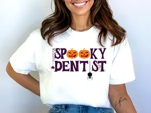 Spooky Dentist Halloween Shirt, Funny Dentist Halloween Pumpkin Ghost Tshirt, Cute Dentist Graphic Tee, Dentist Gift Idea, Dental Staff Gift Cotton Fabric