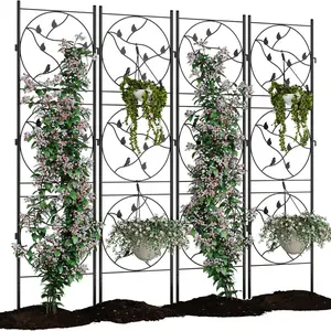 4 Pack Panels No Dig Dog Fence Outdoor - 71.6 in Tall Rustproof Animal Barrier with Gate, Decorative Garden Fence Panels for Yard Border, Patio