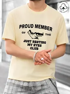 Men's 100% Cotton Proud Member Just Resting My Eyes Club Funny Graphic Tee, Oversized Humor Streetwear T-Shirt, Slim-Fitting Long Top