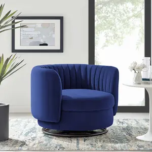 Modway Embrace Tufted Performance Velvet Swivel Chair in Black Navy