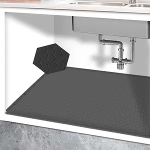 28"x19"  Under Sink Mat for Bathroom/Kitchen Cabinet Organizer Mat | Leak-Proof  Liner Pad & Anti-Spill Tray | 0.7in Edge Barrier, 3.5Gal Capacity