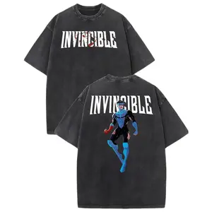 valentine shirts Superstyle Limited Blue Blood Mark Grayson Invincible War Comic Double Printed Oversize Lightweight Acid Washed Tee TV Series Graphic Tee T-Shirt