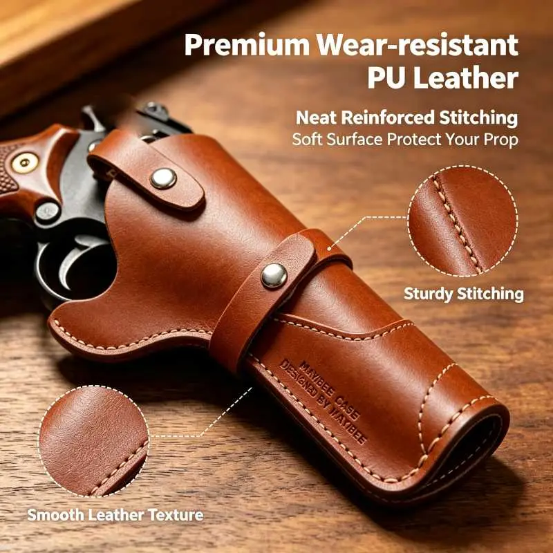 Vintage Western Leather Holster, Medium Frame Revolver Prop Holster, OWB Waist Belt Holster for Cosplay Costume, Roleplay Display Prop Accessory