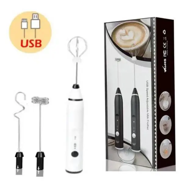 Electric Milk Frother Double Whisk Handheld Coffee Foam Eggs Mixer USB Rechargeable US Stock