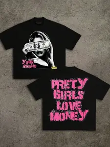 Pretty Girls Love Money’ Graphic Tee — Hot-Selling Streetwear! Bold Pink Text + Dollar Print, White Base & Oversized Fit For Urban Casual Style. Trendy Statement Top.