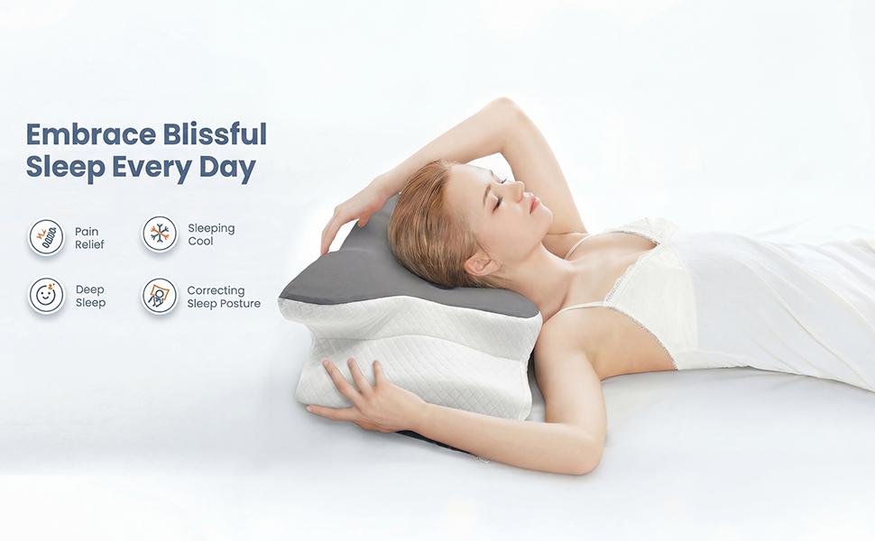 Cooling Contoured Neck Pillow | Ergonomic Memory Foam with Armrest for Deep Sleep & All Positions