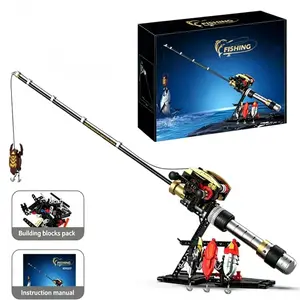 425PCS Building Blocks Fishing Rod Model with Working Reel & 4 Bait Pieces, Realistic Gear Mechanism, Metal Grip, STEM Educational Toy for Kids & Adults, Perfect Gift for Collectors, Block Set, Stem Kit