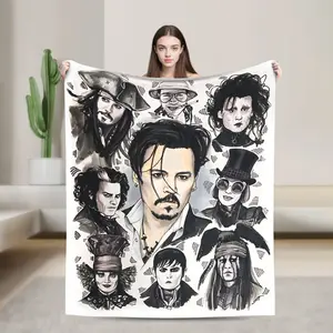 Johnny Depp Cartoon Flannel Blanket |   Soft and warm, a great addition to the living room, a perfect gift for Christmas and birthdays, made of polyester.