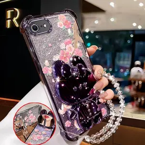 1 Piece iPhone 7Phone Cases Peach blossom With a stand and transparent beaded lanyard Pattern Comfortable feel Case Suitable For iPhone 7 With Impact Resistant Features Suitable For Casual