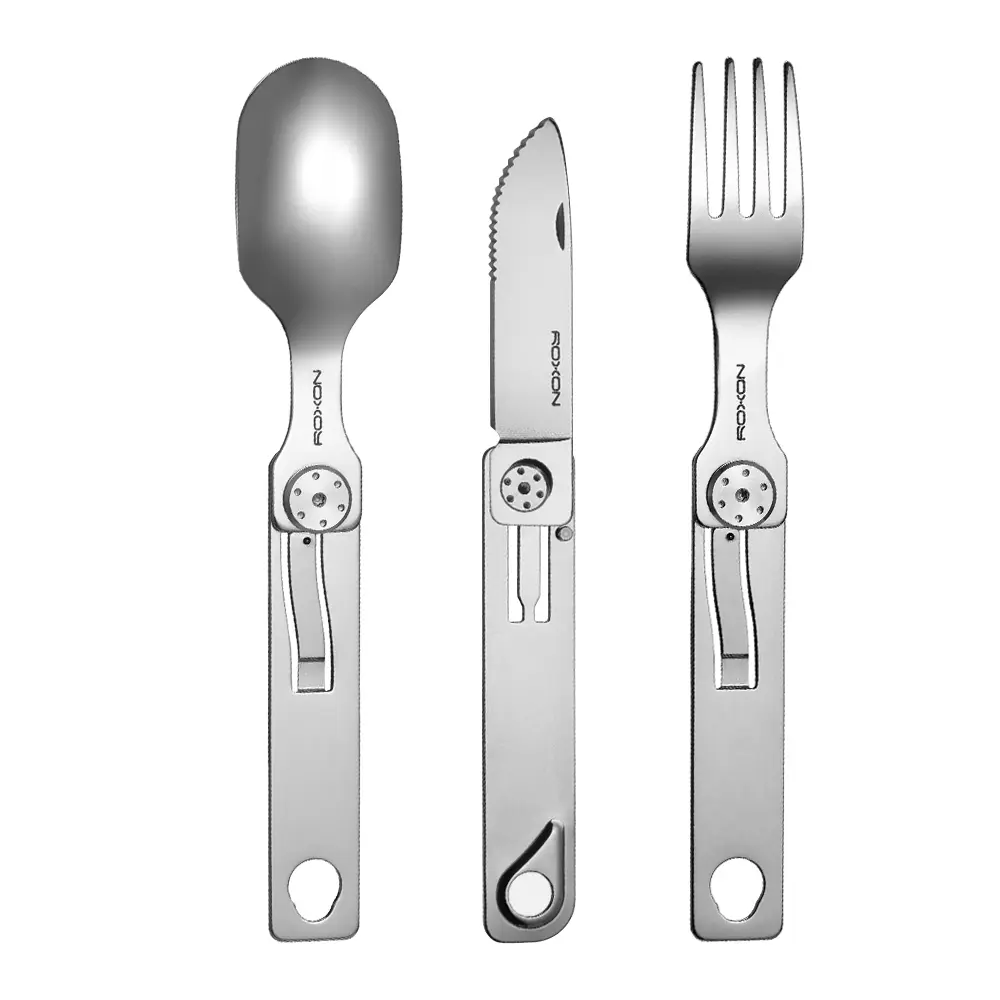ROXON C1S 3-in-1 Magnetic Folding Knife Spoon Fork Camping Utensils Set with Case - Stainless Steel EDC Portable Lightweight Silverware for Hiking Backpacking Travel Outdoor