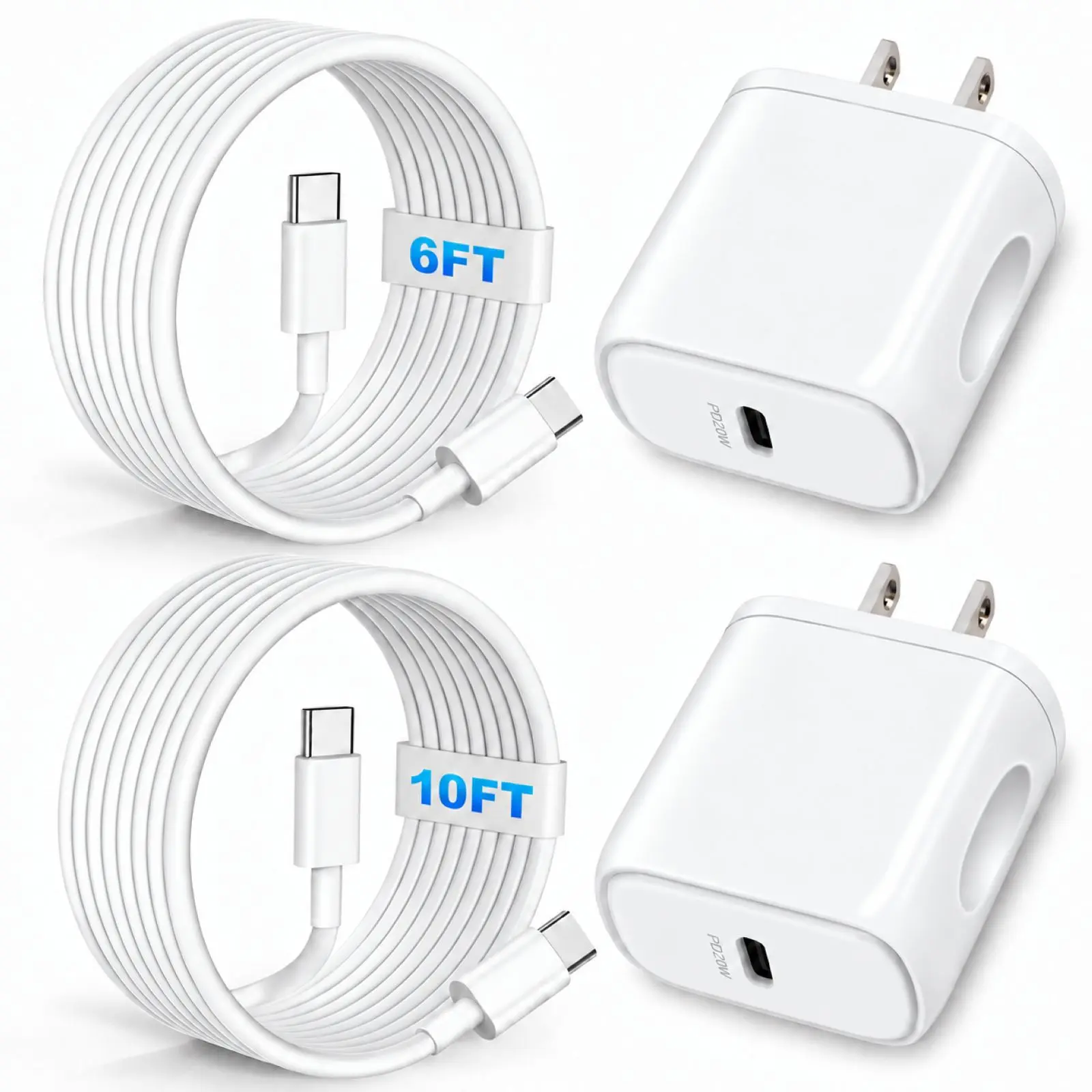 SANPRIO 10ft Type-C to C USB Fast Charging Cable & Block Plug, 10-foot/10ft Charger for iPhone 16 Pro Max/16/15 Pro/15 Plus, AirPods, iPad Air (1Pack, White)