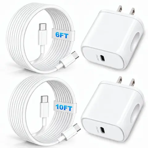 SANPRIO 10ft Type-C to C USB Fast Charging Cable & Block Plug, Cellphone Electronic Mobile Smartphone Charger for iPhone 16 Pro Max/16/15 Pro/15 Plus, AirPods, iPad Air (1Pack, White)