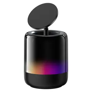 Portable Magnetic Bluetooth Speaker with Colorful LED Night Light & Adjustable Phone Holder, HD Stereo Sound, Compatible with iPhone & Android