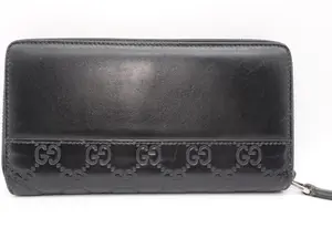 Pre-owned Louis Vuitton Leather Small Leather Goods Gucci Black Guccissima Zip Around Long Wallet