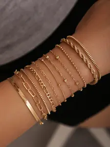 Women's Multi-Layer Heart Beaded Bracelet Set, High-End Minimalist Metal Chain Jewelry, 11-Piece Stackable Hand Accessories, Stackable Bracelets