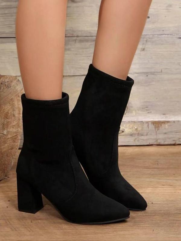 Elegant Women's High Heel Round Toe Short Boots, Comfortable Fashion Rubber Sole Shoes for Fall & Winter, Modern Plain Design