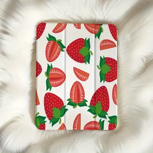 Red strawberry pattern, with adjustable bracket and pen slot, foldable non-slip TPU protective case, suitable for iPad mini, iPad Air, iPad Pro/iPad 10th generation, 11th generation and other series iPad protective cases