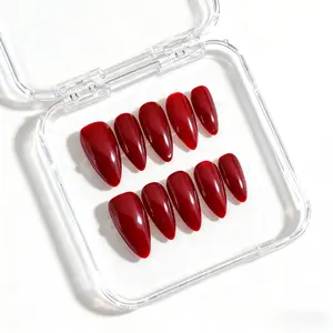 G Nails A63 Boss Lady Vintage Classic Red Christmas Nails 10 pcs Handmade Press On Nails Reusablenails Handpaintednails Rednails Almond Nails