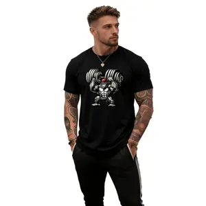 Men's Quick-Dry Gym T-Shirt - Breathable Workout Shirt With Barbell Lift Graphic - Lightweight Moisture-Wicking Tee For Bodybuilding, Casual Outfits - Machine Washable Athletic Top (White/Black), Gym Shirts, Summer Comfort Wear