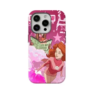 Double-layer film phone case with anime-style invincible young hero design, compatible with iPhone 12, 13, 14, 15, 16, and 17. A top-tier fan phone case and the perfect gift choice.