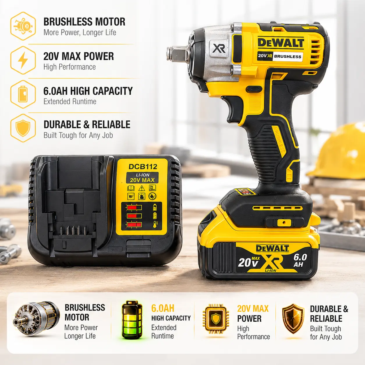 Dewalt DCF880 Brushless Electric Wrench - Multifunctional, Portable Wireless Impact Power Tool for Hand Tools & Hardware Tasks