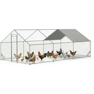 Large Walk-in Metal Chicken Coop – 19.6’l/6.5’l x 9.8’w x 6.4’h, Heavy-Duty Spire Roof Poultry Cage with Waterproof UV Cover & PVC Hexagonal Mesh – Outdoor Hen Run, Rabbit Habitat, Duck House