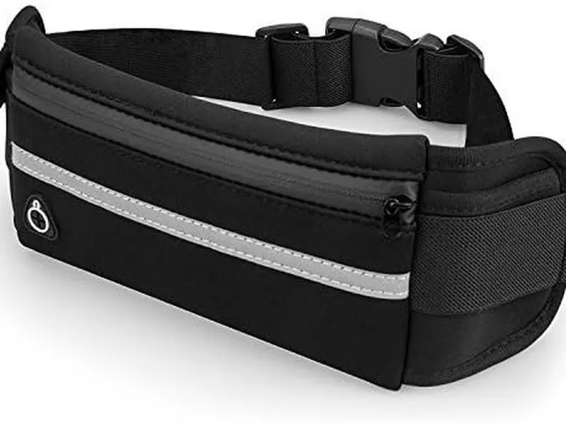 Slim Reflective Workout Waist Pack with Headphone Hole, Adjustable Belt Fanny Bag for Joggers, Marathon Runners & Outdoor Walkers