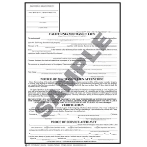 205 - California Mechanic's Lien Pack of 25 Forms