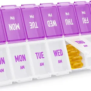 Purple Weekly Pill Organizer 2 Times a Day, Stylish Pill Box 7 Day AM PM with Large Compartments, Pill Case Easy to Use, BPA-Free Pill Container Fish Healthcare