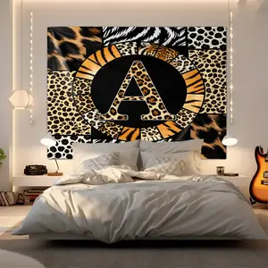 [Digitally Printed Tapestry] Bold Animal Digital Print Tapestry, 26 Letter Vibrant Wall Hanging, Eye-Catching Decor for Living Room or Bedroom, Featuring Animal Print Patterns Patchwork Design, Perfect for Fashion Forward Spaces.