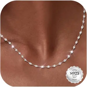 CASSIECA 925 Silver Chain Without Pendant, 0.9mm Snake Chain, Sturdy, Non-Tarnishing Silver Chain, Women's Jewelry, Gifts for Women, 2mm Silver Lip Necklace, Lengths SummerVibes