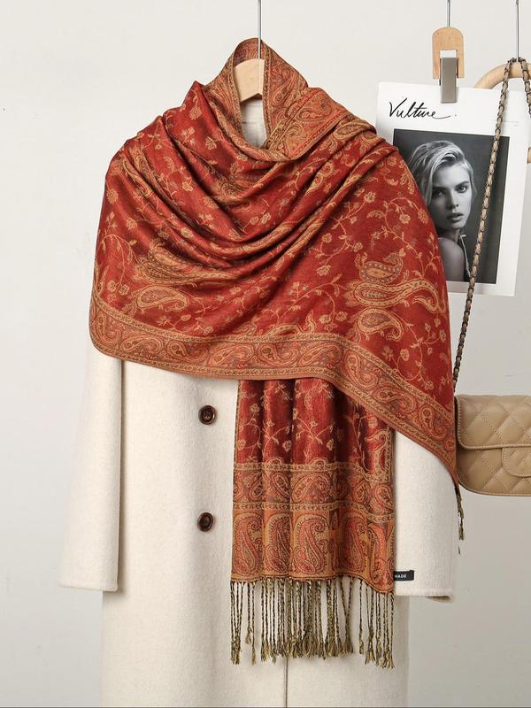 Women's Luxury Paisley Embroidered Shawl Scarf, Boho Style Shawl, Boho Jersey Hijab with Long Fringe, All Seasons Elegant Comfort Wrap Women's Luxury Paisley Embroidered Shawl Scarf, Boho Style Shawl, Boho Jersey Hijab with Long Fringe, All Seasons Elegant Comfort Wrap
