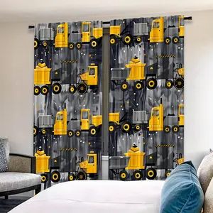 Modern Art Style Cartoon Truck Print Curtains, HD Digital Printing, Pole Pocket Installation, 100% Polyester, All-Season UV Protection, Window Curtain