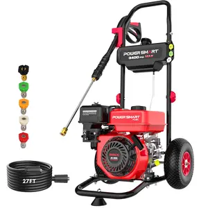 PowerSmart Gas Pressure Washer MAX 3400 PSI, MAX 2.5 GPM, 212CC, with Onboard Soap Tank, Metal Spray Wand, 5 Nozzles for Houses, Driveways, Cars（DL1034A）