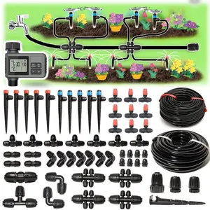 233FT Drip Irrigation System with Timer for Garden Kit Automatic Irrigation Equipment Lock Fittings  Drip 360  Fan Sprayer Watering Kit for Greenhouse 1/2 inch 1/4 inch Tubing
