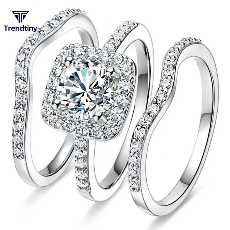 [TrendTiny] 1.5CTTW Women's Bridal  Set: D Color VVS1 Clarity Round-Cut   (Proposal/Wedding/Promise/Anniversary).ringengagement rings,gifts for girlfriend