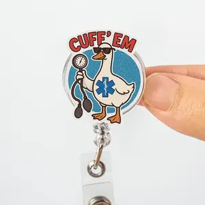 Funny Nurse Badge Reel, Silly Goose Cuff Em ID Holder, Retractable Badge Clip, Cute Medical Badge Reel, EMT Gift for Coworker