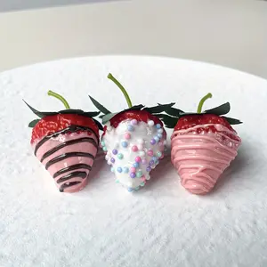 3pcs CNEZOMP Realistic Fake Strawberries - Lifelike Red Berries with Green Leaves, Non-Toxic PVC/Plastic Fruit Decorations for Cake Decorating, Party Centerpieces, Photography, Kitchen & Home - Halloween, Christmas, Easter, Thanksgiving, Hanukkah