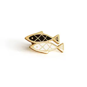 Fanli Enamel Pins "Pisces" - 28x15mm Brass Plated with 18k Gold, Safety Clasp, Drawer Style Gift Box
