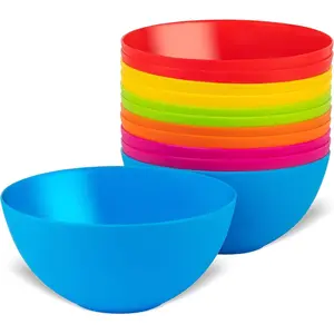 Plastic Bowls Set of 12 Kids Bowls-24 Oz Microwave & Dishwasher Safe, BPA Free, Brightly Colored for Cereal, Soup, Snack, Fruit or Salad