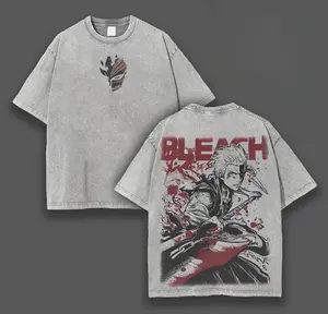 valentine shirts  Kisetsu Wear Ichigo Kurosaki Oversized Graphic Tee Bleach Anime T-Shirt Bankai Form Streetwear Washed Lightweight Cotton Soft Unisex Apparel Outfits Men Graphic Tees Street Wear Men Gifts Gift for Anime Fans