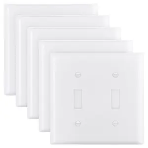 VEVOR Toggle Light Switch Wall Plates, 2-Gang Switch Electrical Outlet Covers, Standard Size 4.61in Lx 4.53in H Unbreakable Polycarbonate Thermoplastic Faceplate for Receptacle OutletSwitch(5 Pack, White)