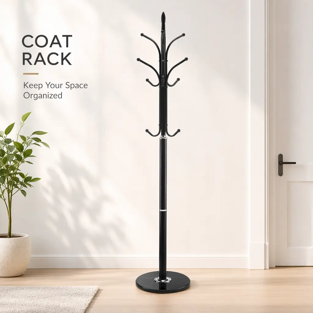littleox Freestanding Coat Rack Coats Tree Stand with Stable Marble Base & 6 Hooks