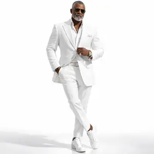 Inserch Men’s Premium Cotton Seersucker Stripe Suit – White